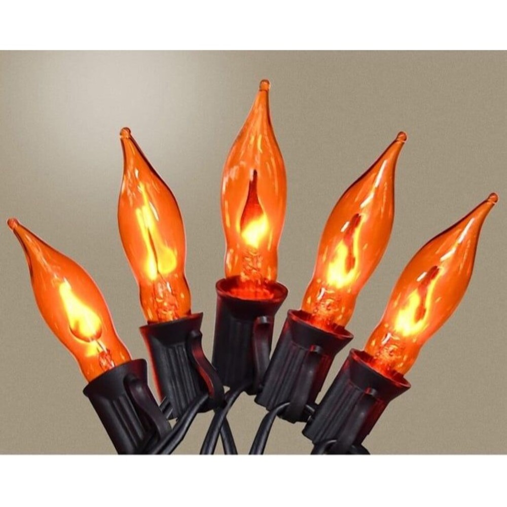 Set of 20 Orange flickering LED String Lights NIB 7ft 8” New in box.